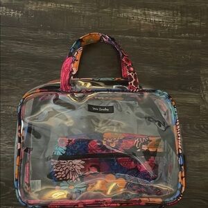 Vera Bradley Pink and Blue Cosmetic Bag with Artistic Design